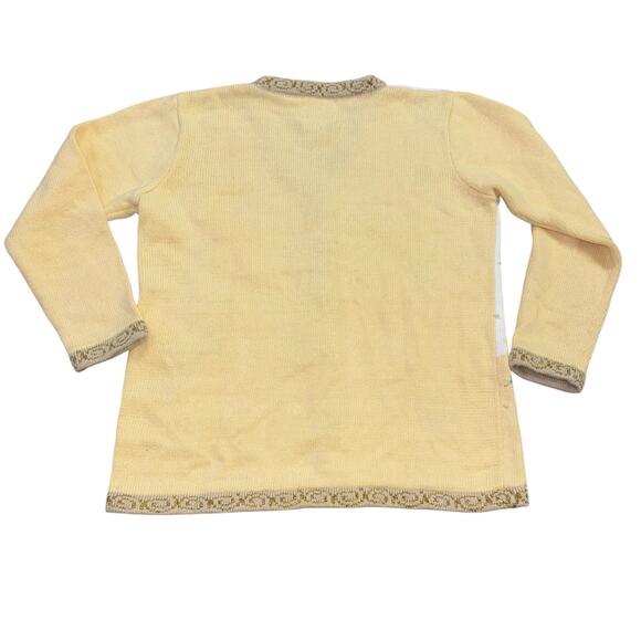 Father Christmas Holiday Butter Yellow Sweater Womens S Embroidered Art To Wear - Picture 4 of 10